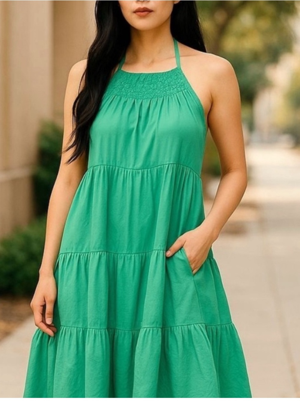 SALE 3/$20 Green Halter Tiered Summer Dress